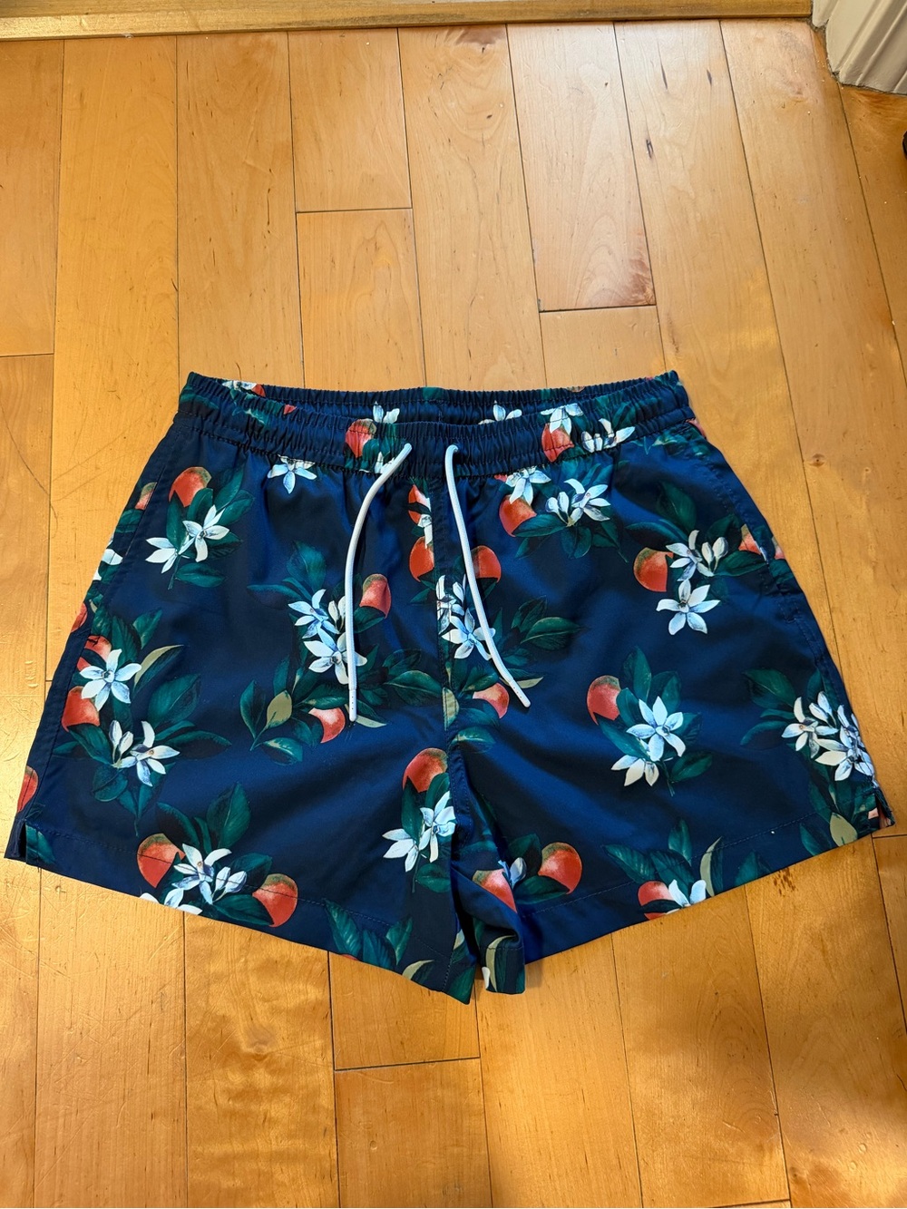 Abercrombie & Fitch Navy Floral and Peach Print Swim Shorts